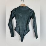 Naked Wardrobe Crocodile Collection Faux Leather Long Sleeve Bodysuit Green XS Photo 5