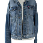 Vintage Flower Brooch & Mossimo Denim Jacket Size XXL Bohemian Fall Distressed Blue Photo 0