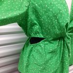 A New Day Top Women's Medium Green White Dotted Cut Out Sexy Blouse Photo 7