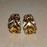 Vintage Signed Napier Gold Open Leaf Hoop Screw Back Earrings Photo 0