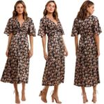 Acler Tippet Floral Flutter Sleeve Midi Dress Size 2 Black Photo 2
