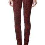 Paige Maroon Red and Black Skyline Leaf Abstract Print Skinny Jeans Size 28 Photo 0