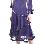 Komarov Chiffon Capelet Charmeuse Midi Dress Women's Small Purple 3/4 Sleeve Photo 0