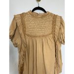 Free People  “Le Femme Tee” Sandstone Short Ruffled Sleeve Blouse Sz Large Photo 10