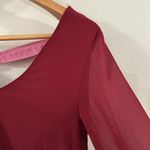 Umgee  USA wine v-neck crochet trim sleeve blouse with velour tie back bow size S Photo 3