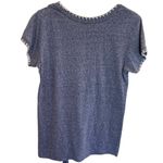 Democracy  Blue Heathered Short Sleeve Top Crochet Trim Tie Front Women Size S Photo 3