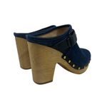 Veronica Beard  Dacey Denim Clogs Heels‎ Studded Buckle Wood Blue Size 9.5 Photo 4