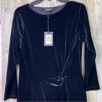 DKNY  Small Black Velour/Velvet Crewneck Twisted Front 3/4 Sleeve Cocktai… Photo 4
