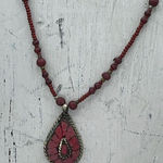 Boho festival red seed bead faux coral necklace. Red Photo 0