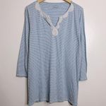 Talbots Cotton Tunic With Beaded Neckline White/Blue Striped Size Large Photo 0