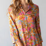 Natural Life  Twiggy Mini Shirt Dress Long Sleeve Floral Print Grey Pink Large Photo 0