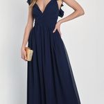 Lulus Soiree Celebration Navy Blue Ruffled Lace-Up Maxi Dress Photo 0