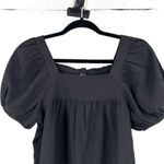 Madewell Seersucker Bubble-Sleeve Top Puff Sleeve Black Blouse XS Boho romantic Photo 3