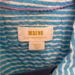 Maeve Anthropologie  Blue White Striped Pansy Embroidered Shirt Photo 5