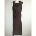 ZARA  Expresso Brown Textured Knot Ruched Side Maxi Dress LARGE Modest Preppy Photo 1