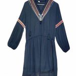 Misook Misslook Black Long Balloon Sleeve Boho Embroidered Tassel Peasant Dress Photo 0