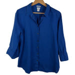 Chico's  No Iron Linen Button Front Shirt Blue Size 2 US 12 Lightweight Comfy Photo 0