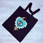 Handmade New cotton long handle sequin heart eyes shopping bag tote 16x14.5 hand crafted Photo 0