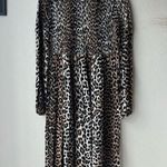 Ganni  Leopard Animal Print Brown Georgette Smocked Long Sleeve Midi Dress Size 4 Photo 0