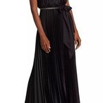 Monique Lhuillier ML Satin Chain-Link Belt Pleated Gown, Black Size 8 NWT $695 Photo 0