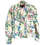 Colleen Lopez Small Jacket Faux Leather‎ Floral Ivory Pink Green Zip Lined 1335 Photo 0