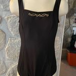 Longitude Vintage Black Gold One Piece Swim Suit With open Back-See Measurements Photo 0