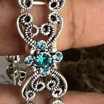 Aquamarine Green Faux Crystals Stretchy Bangle Silver Toned Bracelet Photo 6