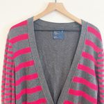American Eagle  Vintage Cardigan Striped Y2K XL Red Gray Academia Prep Boyfriend Photo 1