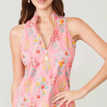 Spartina 449 Keira Queenie Topiary Pink Sleeveless Racer Back 1/4 Zip Top Small Photo 0