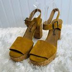 Free People Brook Suede Platform Heels Cork Sole Mustard Gold Camel Sz 40 Photo 2