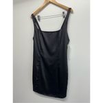 AQUA  Mini Satin Dress Size Large Black‎ Square Neck Sleeves Exclusive NWT Photo 4