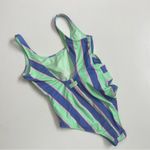 Fabletics Swimsuit Leotard Striped Tie Front Back Scoop Back Green Blue Pink Photo 1