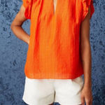 Marie Oliver Marie Oliver Merrit Linen Blend Ruffle Cap Sleeve Top V-Neck Blouse Size XXS Photo 0