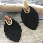 Black Vegan leather leaf earrings w/ brush gold Photo 0