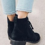 Soludos Riley Lace Up Combat Boots Sz 7 Black Suede Ankle Bootie Photo 4