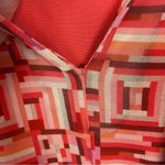 Toccin(NY) Pink&Orange Hibiscus Geotile Tie Neck Pleated Midi Dress Sz.4 Orange Photo 13