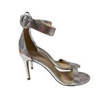 L'Agence Gisele II Heel Snakeskin Print Ankle Strap Silver Sandals Size 38 EUC Photo 6