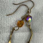 Vintage Boho Copper Amber Glass Teardrop Pierced Spiral Earrings Set Fall Colors Brown Photo 6