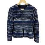 Rebecca Taylor Womens Tweed Jacket Blue White Striped Full Front Zip Crew Neck 2 Photo 2