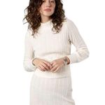 Band of Gypsies BAND OF THE FREE Raquel Ivory Ribbed Knit Cable Mock Neck Pullover Top NWT Small Photo 0