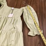 Mable Emory Smocked Ruffle Babydoll cotton mini dress NWT light green olive S Photo 9