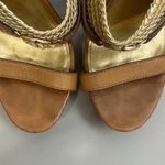 Coach Beatriz Sz 7.5 Leather Gold Woven Wedge Platform Sandals Glam READ Photo 5