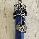 Wire wrapped Lapis lotus sword pendant, amulet, meditation Blue Photo 0