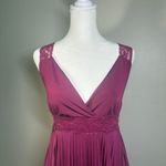 Soprano ‎ Y2K Size M Burgundy Lace Trim Pleated V-Neck Slip On Knee Length Dress Photo 1