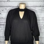 Torrid  NWT Size 2 Black Textured Jersey Choker Neck Smock Elastic Hem Blouse Top Photo 1
