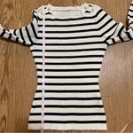 H&M Black Cream Stripe Knit Sweater Womens Size XS Crew Neck Button Accents Photo 6
