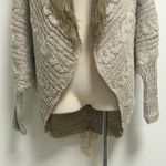 XOXO  Oat Beige Cable Knit Faux Fur Trim Dolman Hi Lo Open Front Cardigan Medium Photo 3