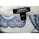 EXPRESS  Portofino Shirt Womens Large Blue Paisley Striped Oversized Career Satin Photo 7