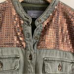 Anthropologie Sequin Shoulder Utility Shirt Jacket Olive Green Button Down XS Photo 4