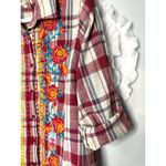 Savanna Jane Red White Plaid Embroidered Button Up Top Size Small Photo 2